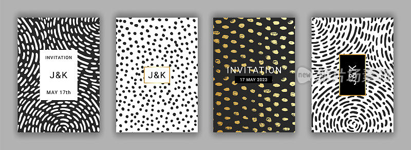 邀请卡模板具有金色、黑色和白色的抽象现代质感。斑点质感的小册子背景。EPS 10矢量集